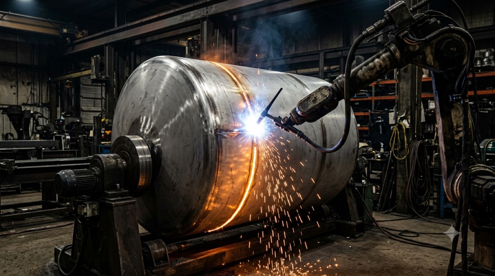 Automated welding on a stainless tank shell